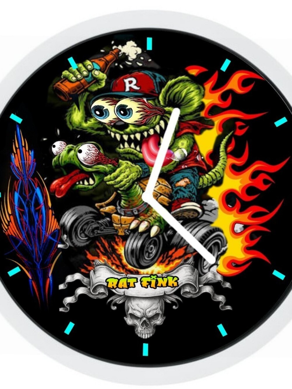 Rat Fink Ride A Reptile Art Wall Clock - Black & Green